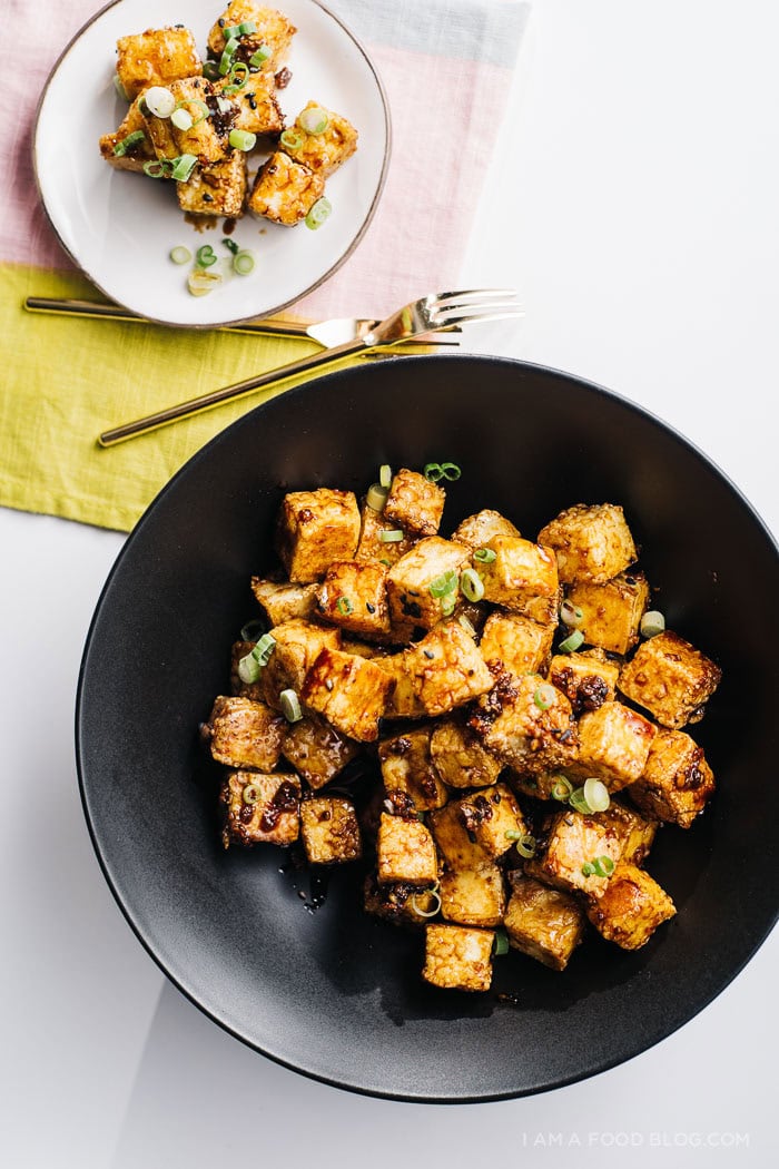 Crispy Oven Baked Honey Garlic Tofu Bites · i am a food blog i am a food blog