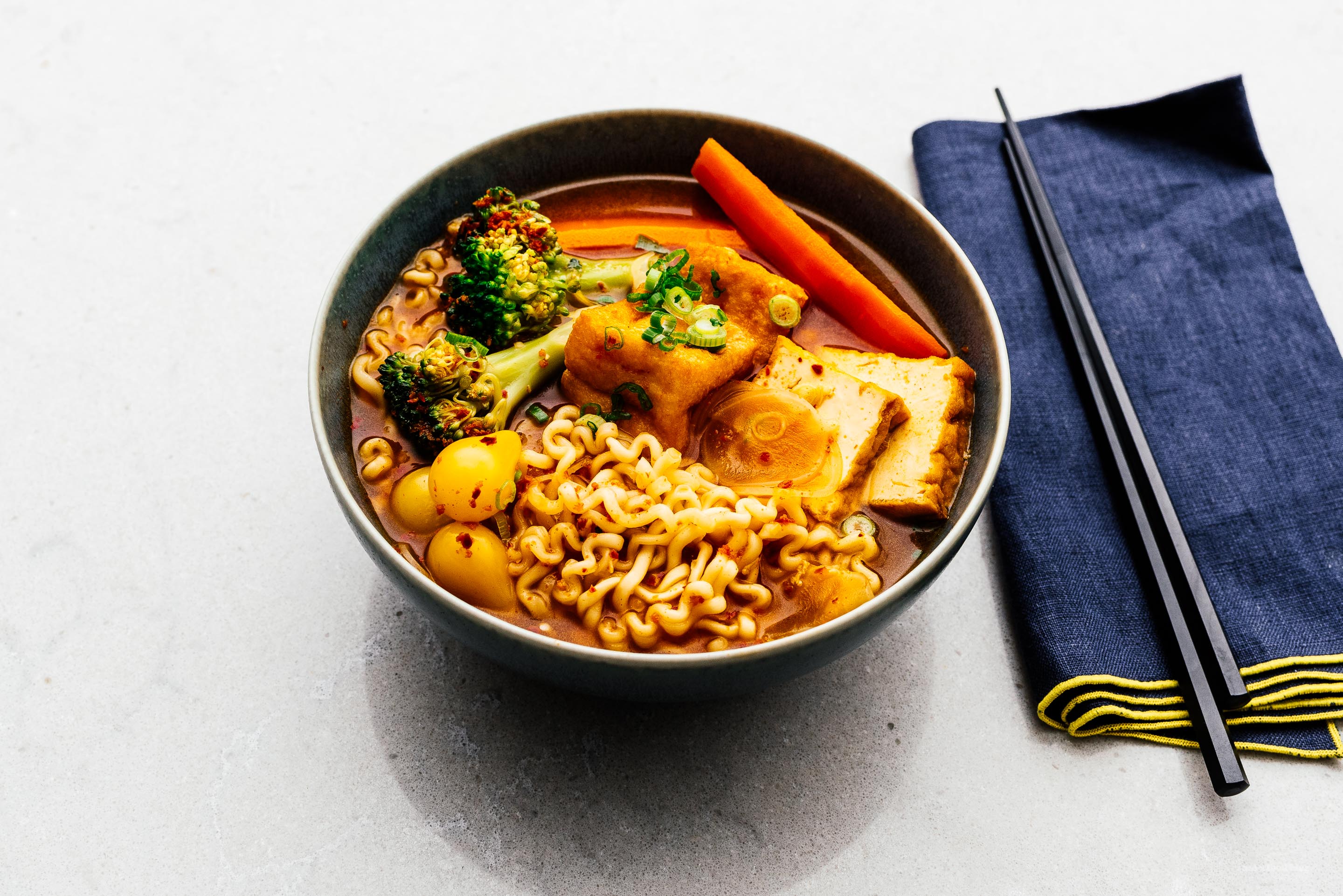 Spicy Korean Ramen Recipe with Tofu and Vegetables